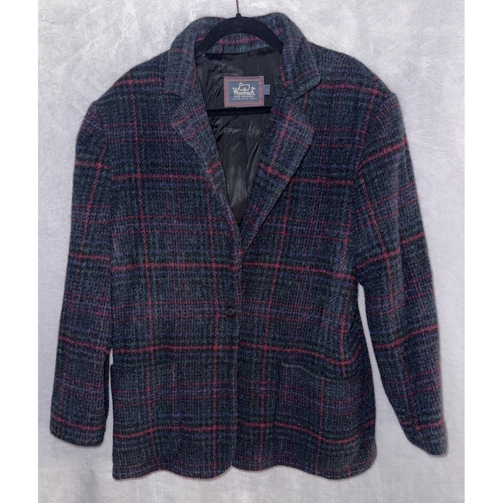 Vintage Woolrich Green/Blue Plaid Button Womens Blazer USA Size Large